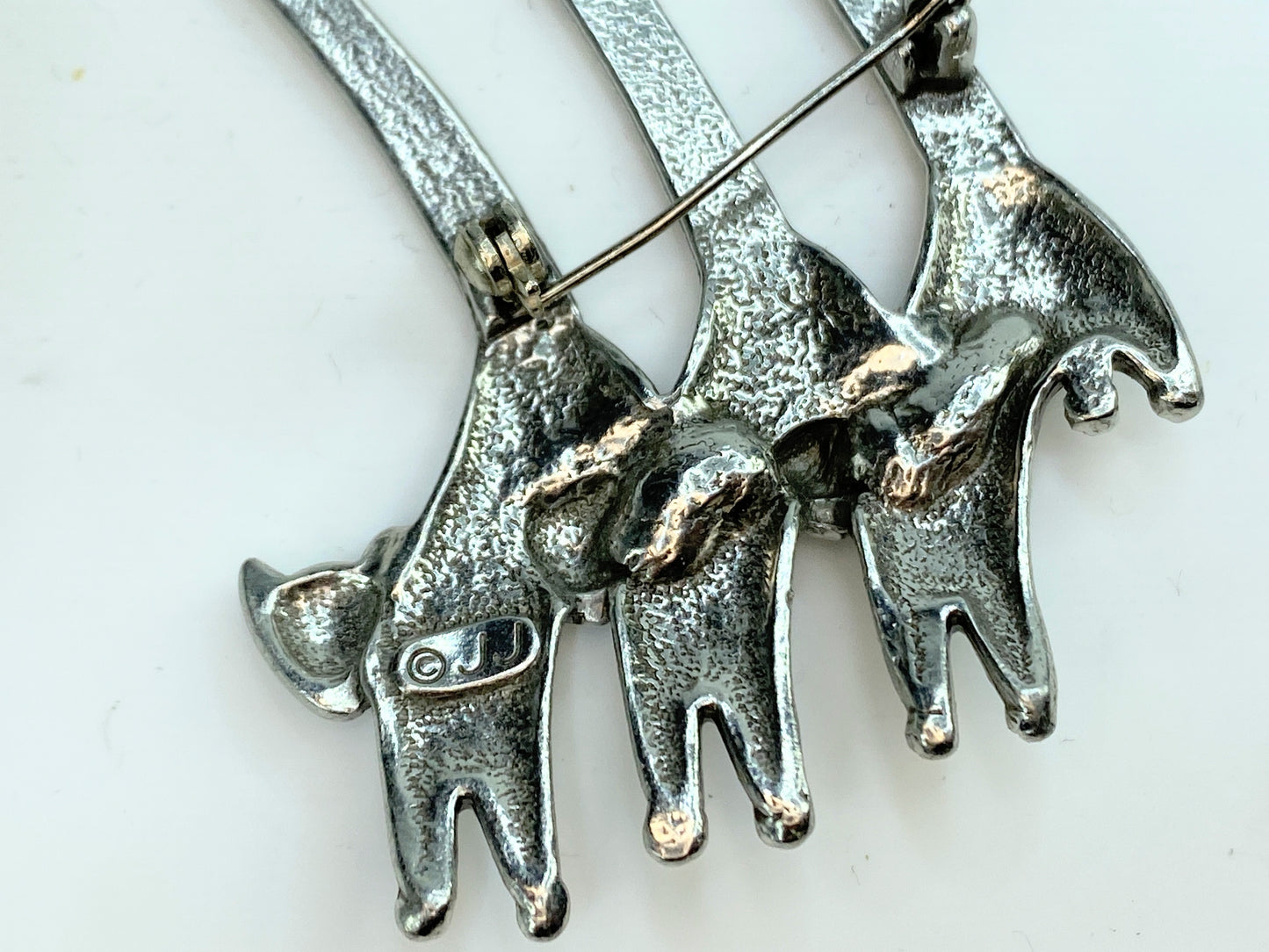Original JJ Jonette Design Handmade Pewter Three Cats Brooch 2.75" GS258