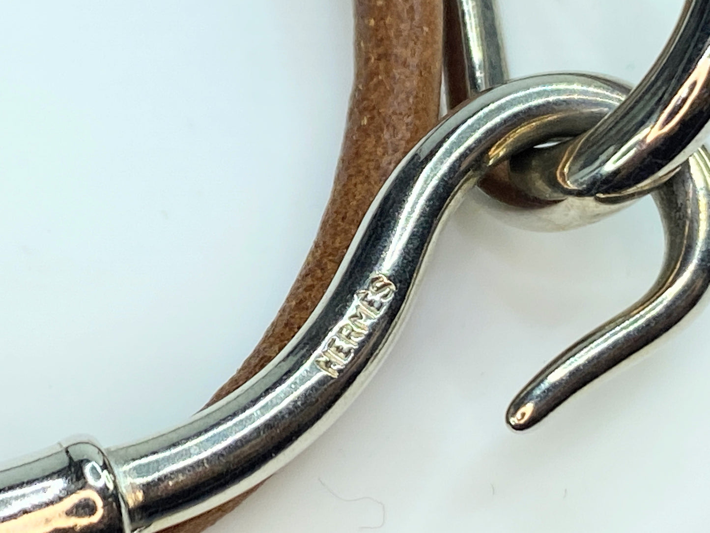 Hermès Hermes Brown Leather Jumbo Hook Choker Silvery GS259