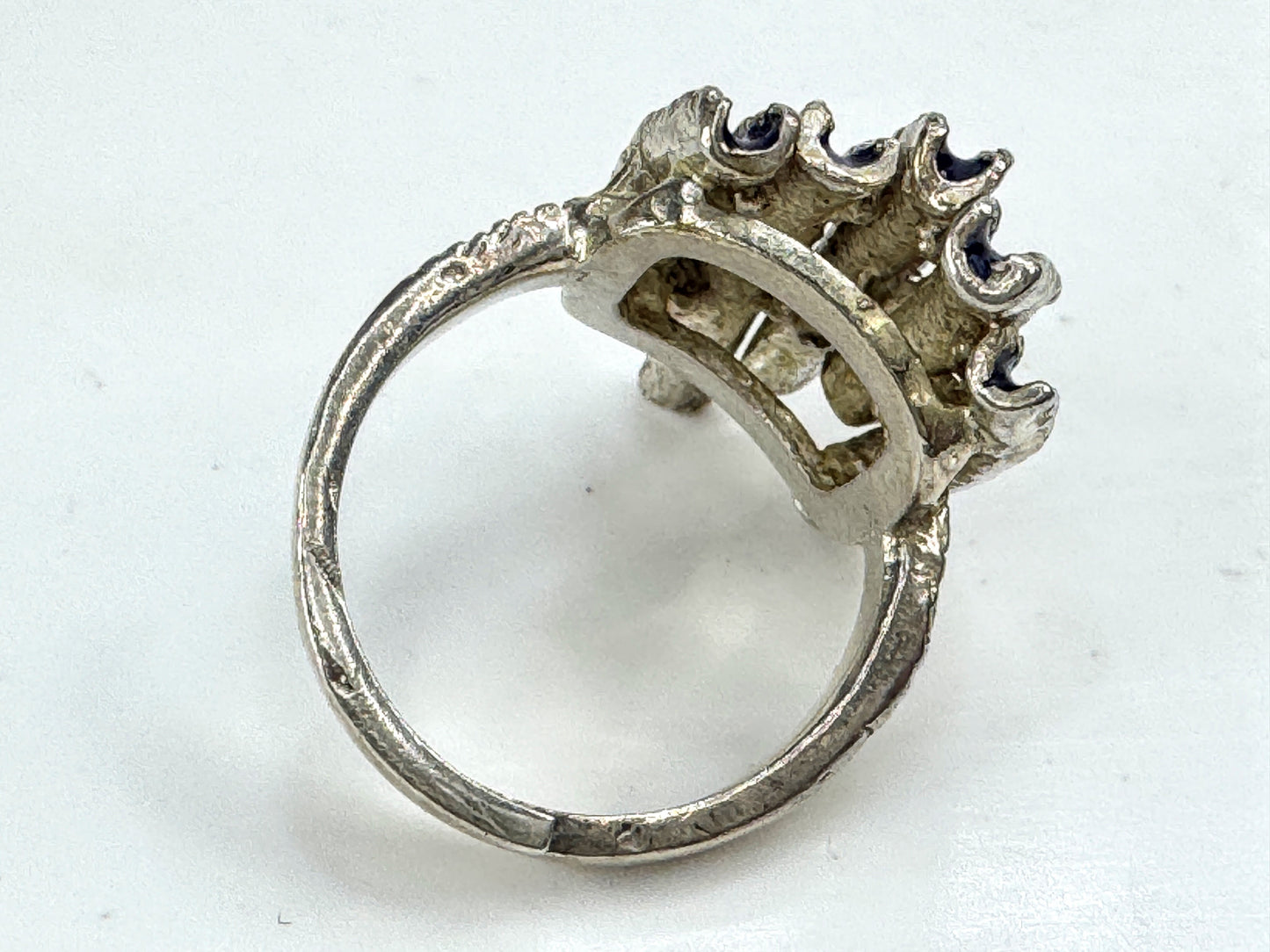 Vintage mid-century blue enamel handmade silver modernist ring size 7, JR1911