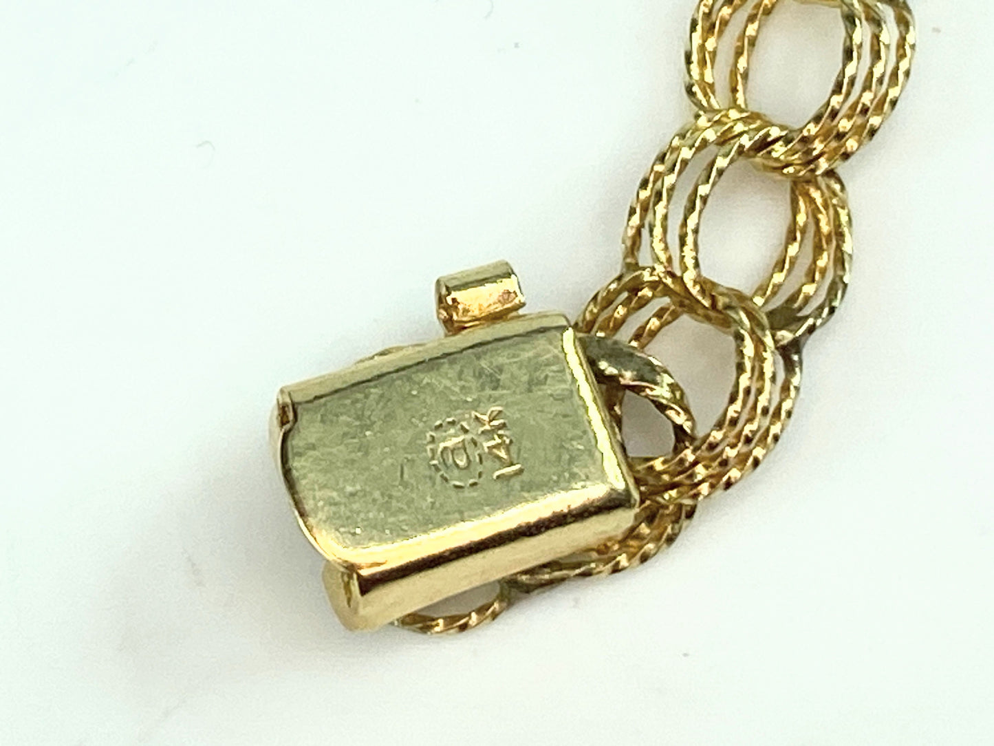 14K yellow gold triple links filigree charm bracelet starter 7.25" 4.5g JR85