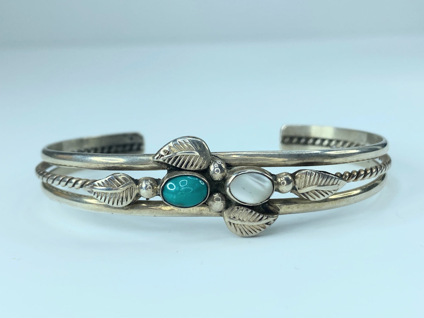 Pauline Begay Navajo Sterling Moonstone & Turquoise Bracelet 13.9g JR8868