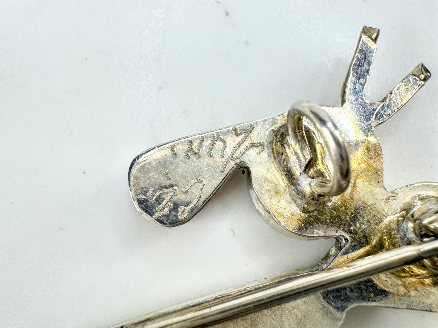 Vintage signed sterling inlay bird & hummingbird brooch pendant necklace JR1915