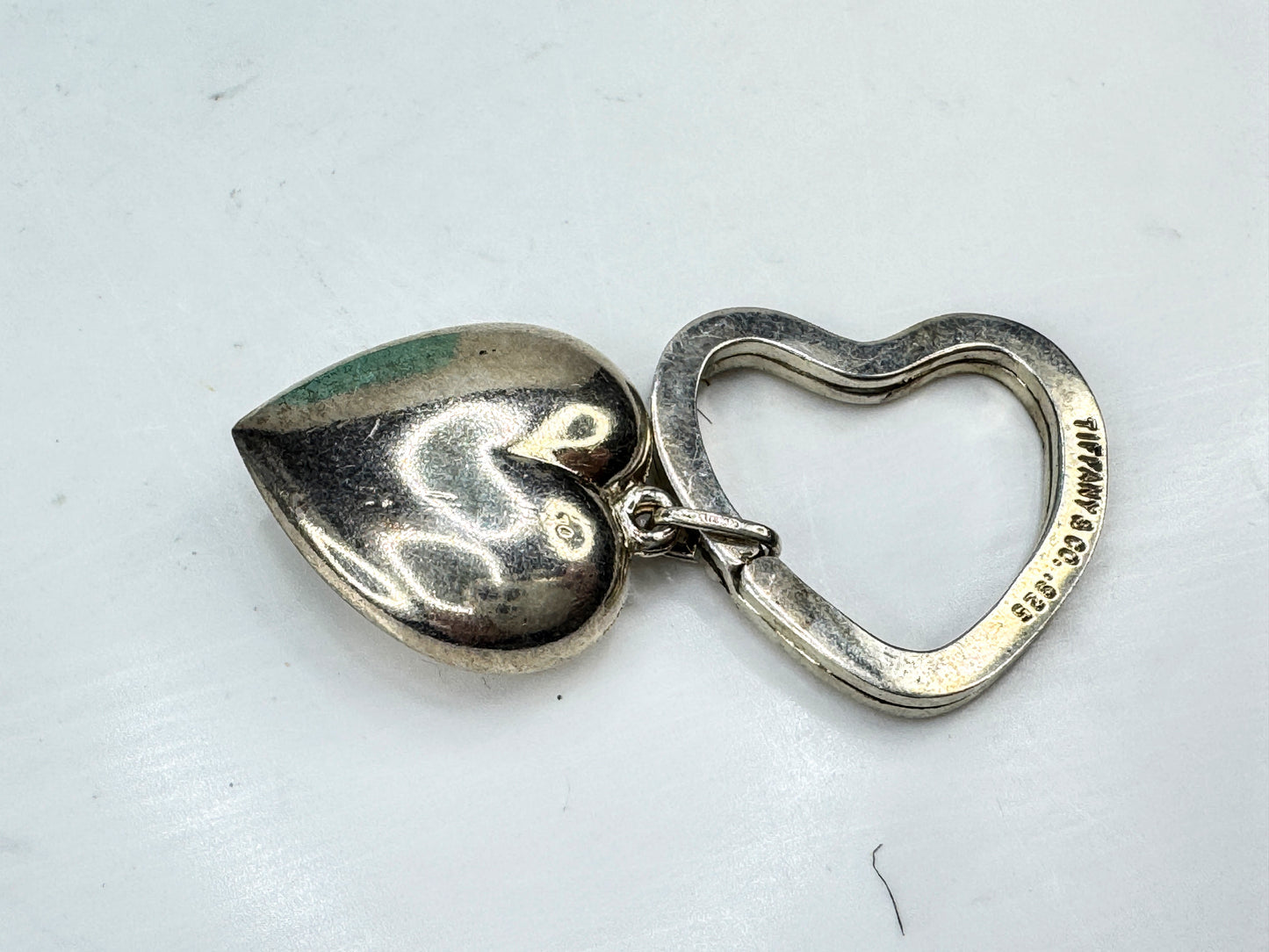 Vintage Tiffany & Co. sterling silver large puffy heart key ring keychain SS467