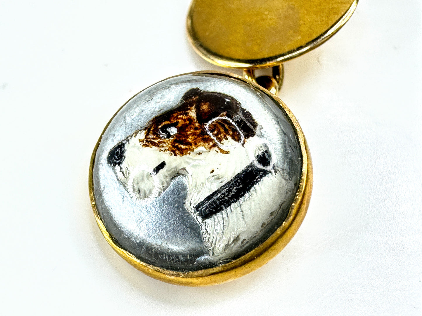 Vintage Art Deco reverse crystal fox hunting dog 9ct gold cufflinks SS475