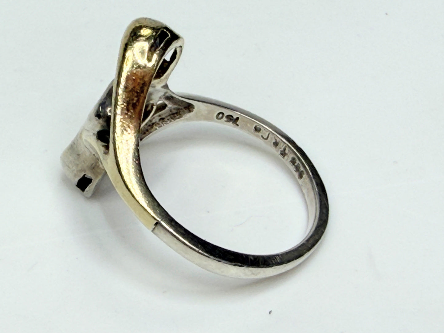 Tiffany & Co Two Tone Open Heart Ring Sterling Silver & 18K Size 6.75 JR1161