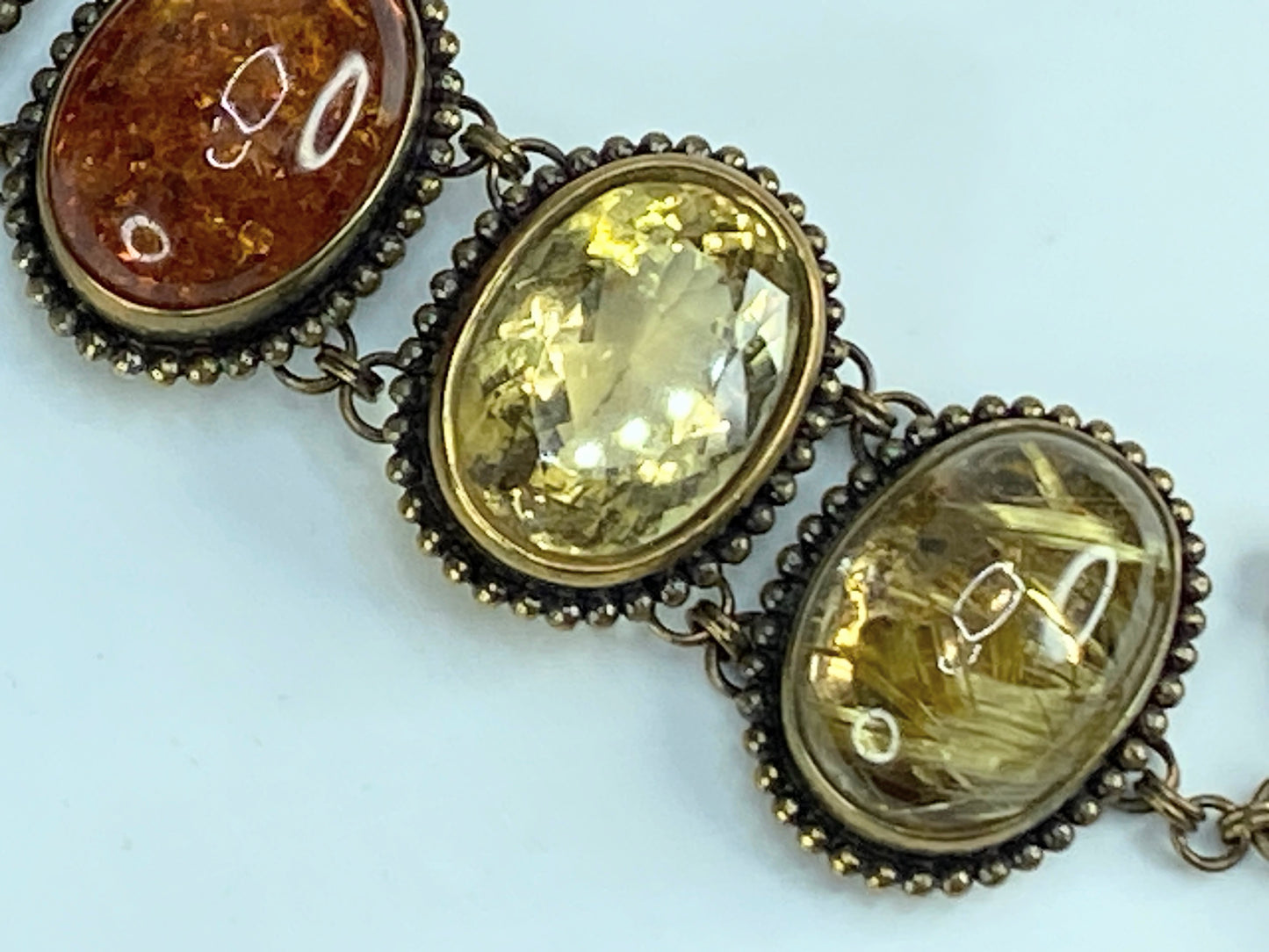 Stephen Dweck bronze Rutilated quartz Amber Citrine toggle bracelet 8" 121.2g JR581