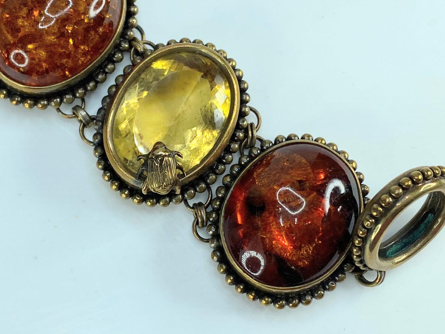 Stephen Dweck bronze Rutilated quartz Amber Citrine toggle bracelet 8" 121.2g JR581