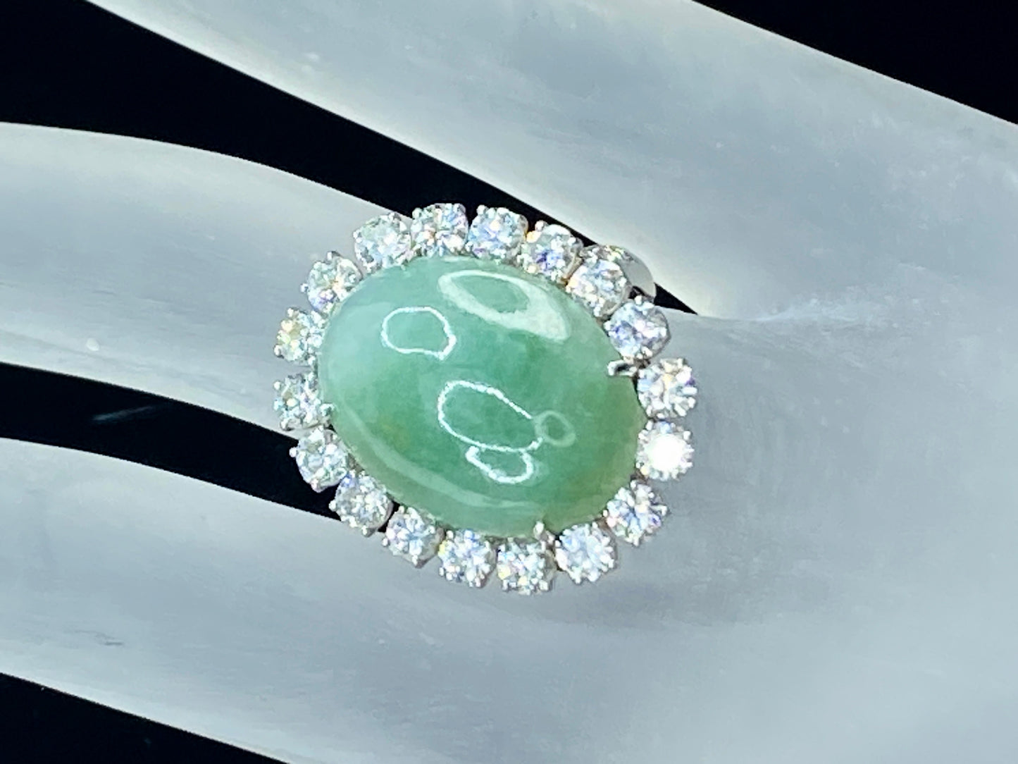 RUSER Platinum 950 Jadeite Diamond statement ring 11.3g s6.25 JR8901