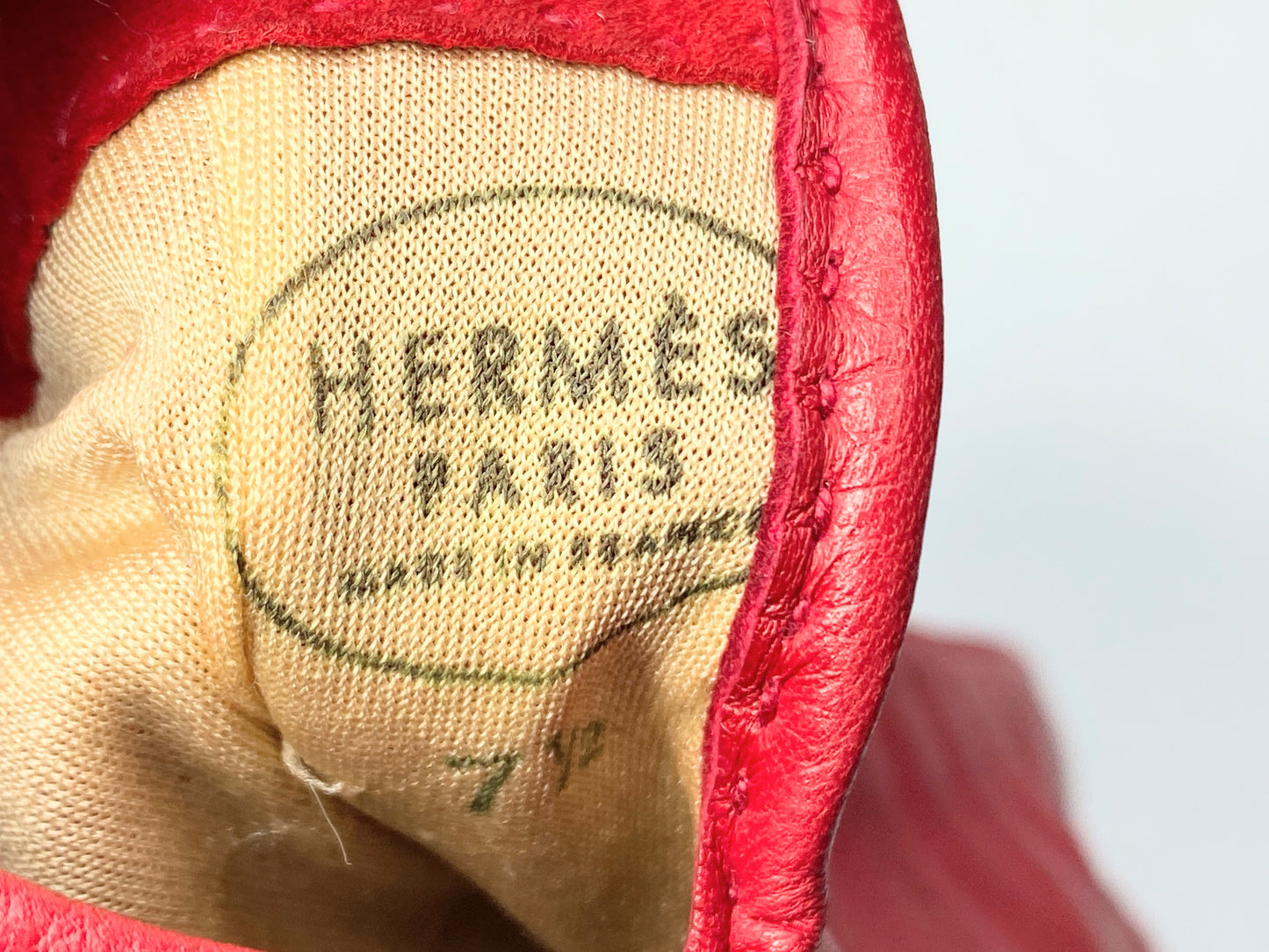 Auth Hermes Leather Gloves Red Color Gold Metal Women's Accessory 6 1/2 GS170