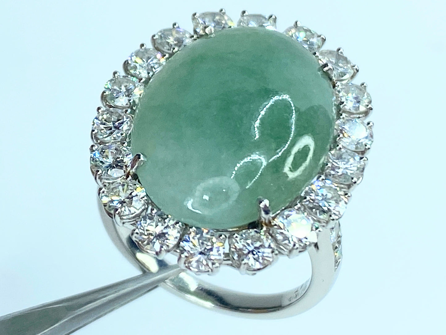 RUSER Platinum 950 Jadeite Diamond statement ring 11.3g s6.25 JR8901