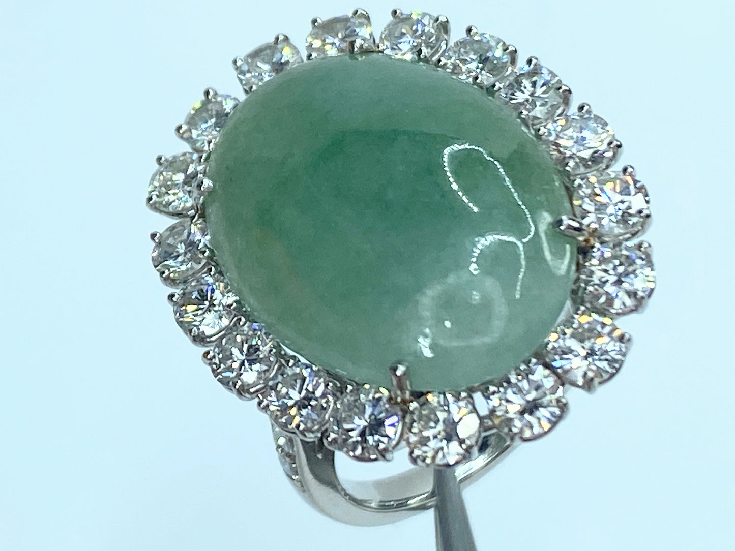 RUSER Platinum 950 Jadeite Diamond statement ring 11.3g s6.25 JR8901