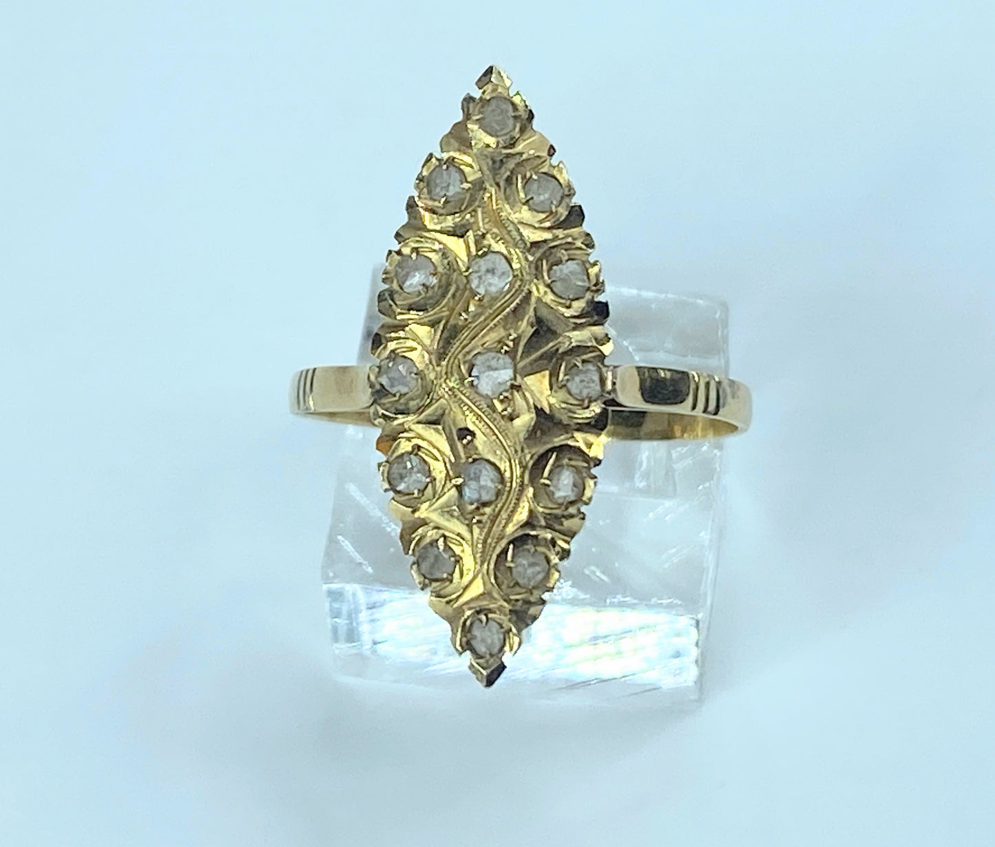Victorian Rose Cut Diamond Navette 14K Gold Ring JR8908