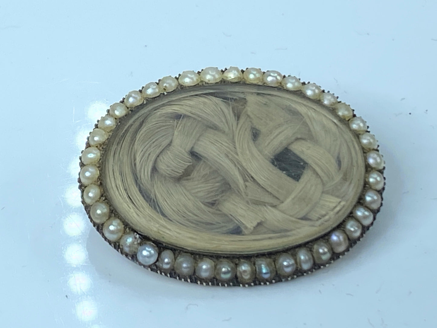 c1801 Lovely Victorian 14k Gold Pearl Memorial Hair Mourning brooch