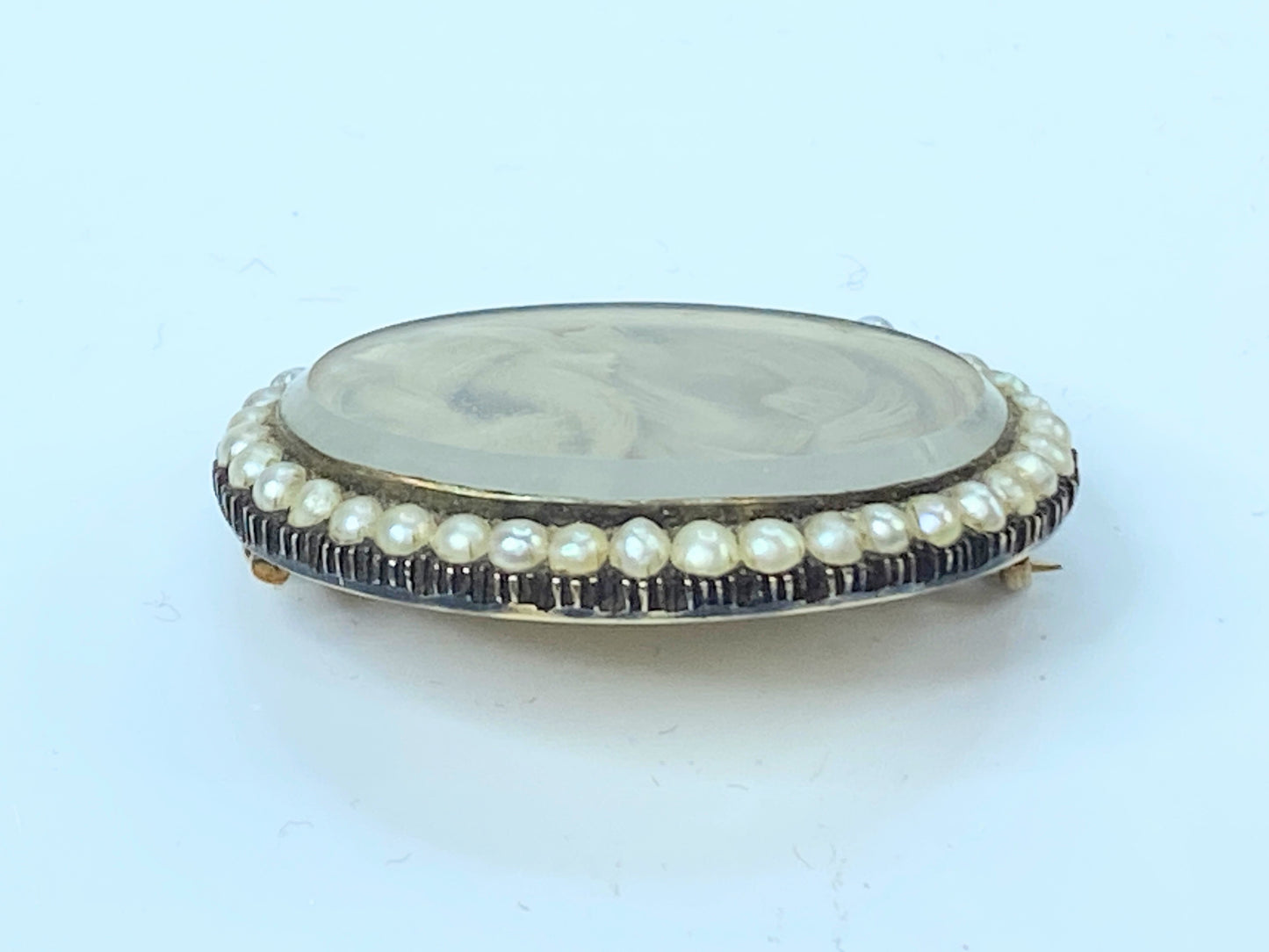 c1801 Lovely Victorian 14k Gold Pearl Memorial Hair Mourning brooch