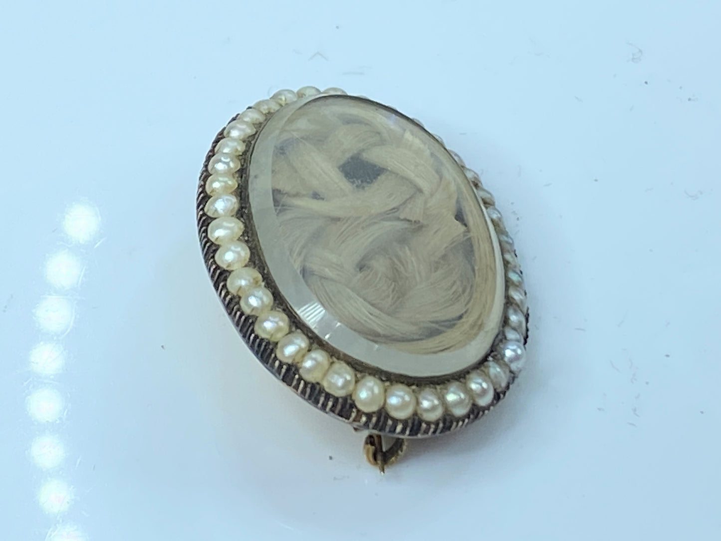 c1801 Lovely Victorian 14k Gold Pearl Memorial Hair Mourning brooch