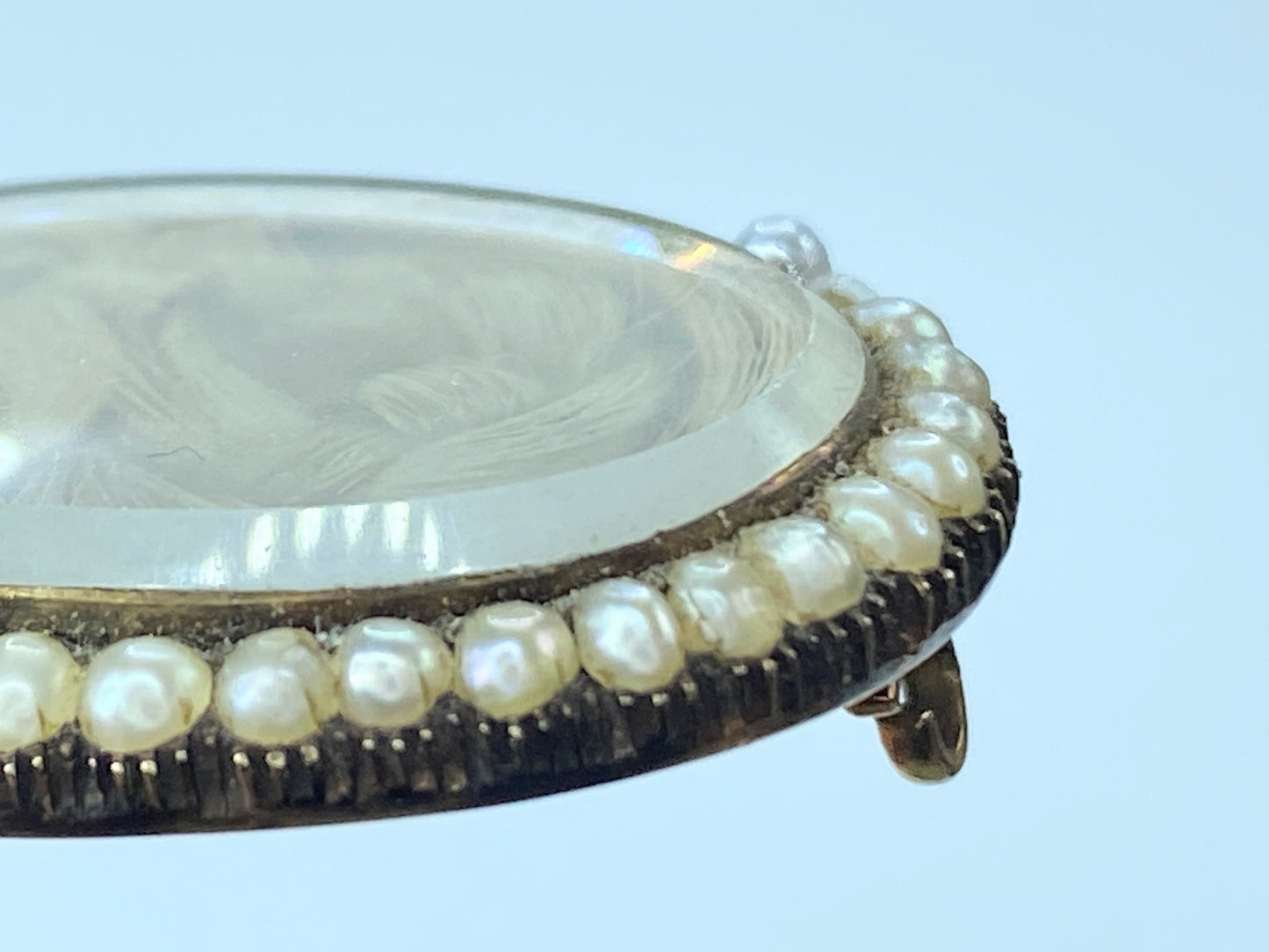c1801 Lovely Victorian 14k Gold Pearl Memorial Hair Mourning brooch