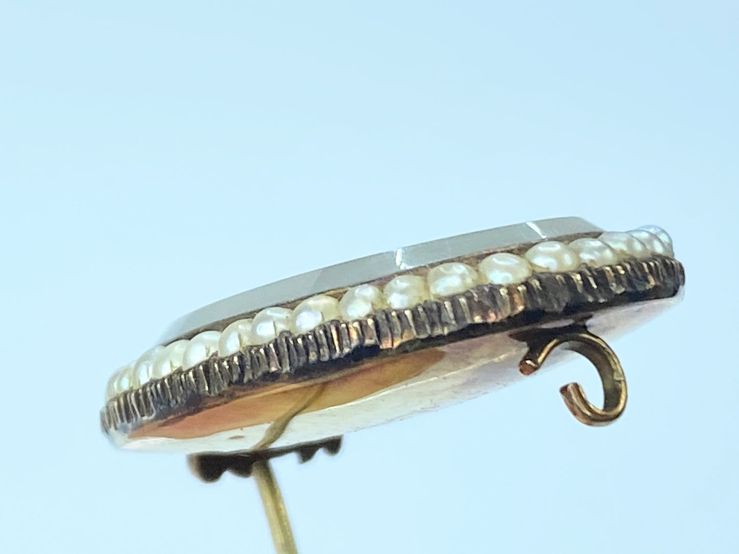 c1801 Lovely Victorian 14k Gold Pearl Memorial Hair Mourning brooch