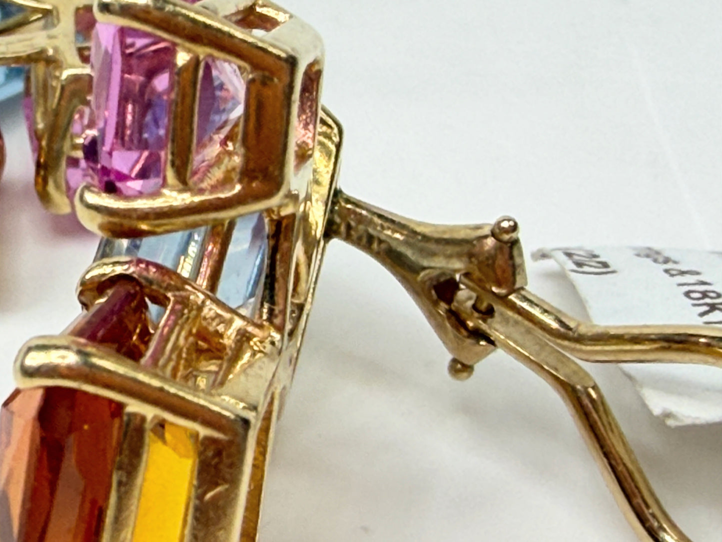 14K Gold Multi Gemstone Drop Earrings, Citrine Topaz Sapphire clip on JR1155