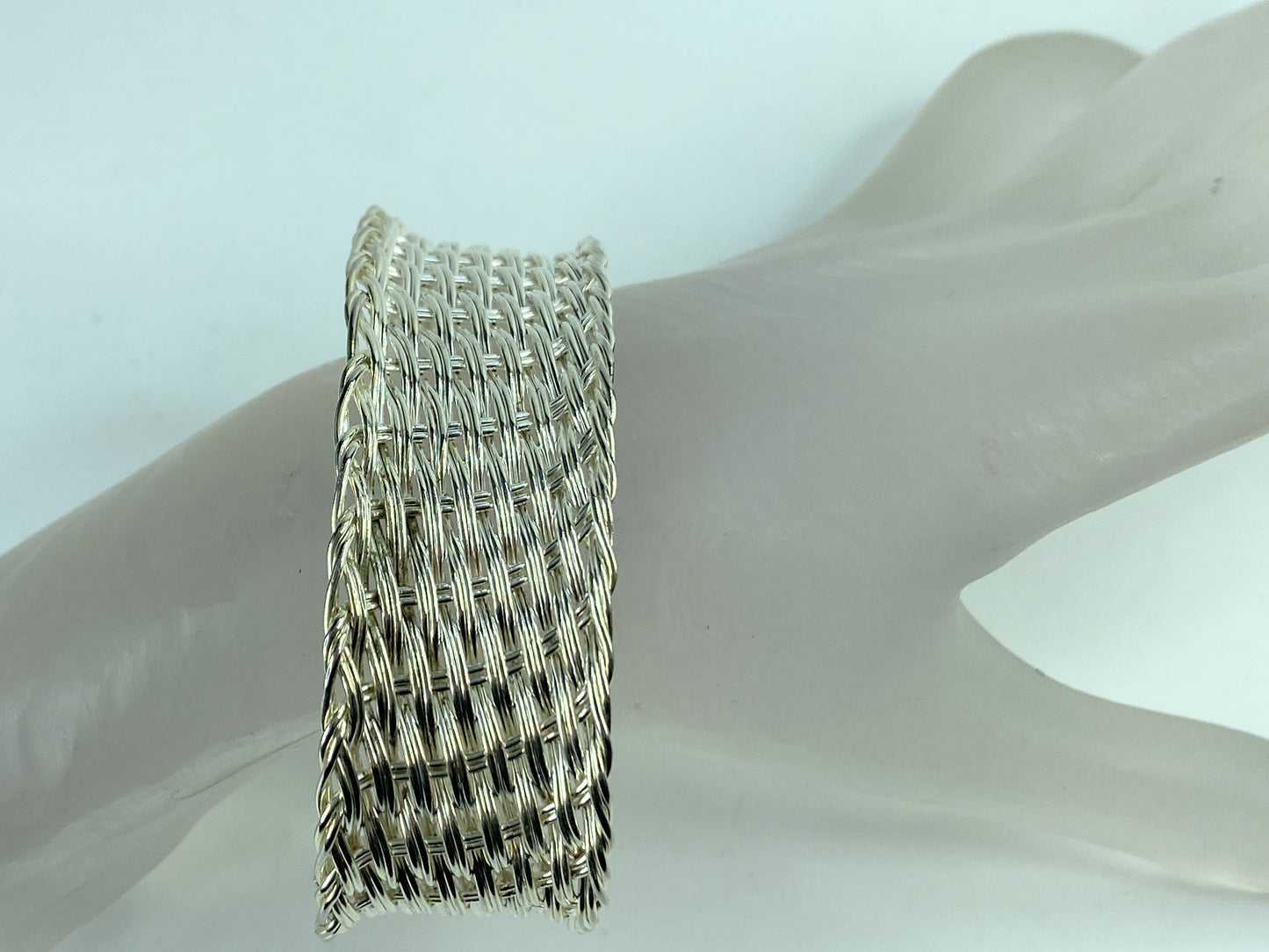 Rare Tiffany & Co. Sterling Silver Solid Wire Woven Cuff Bangle Bracelet JR623