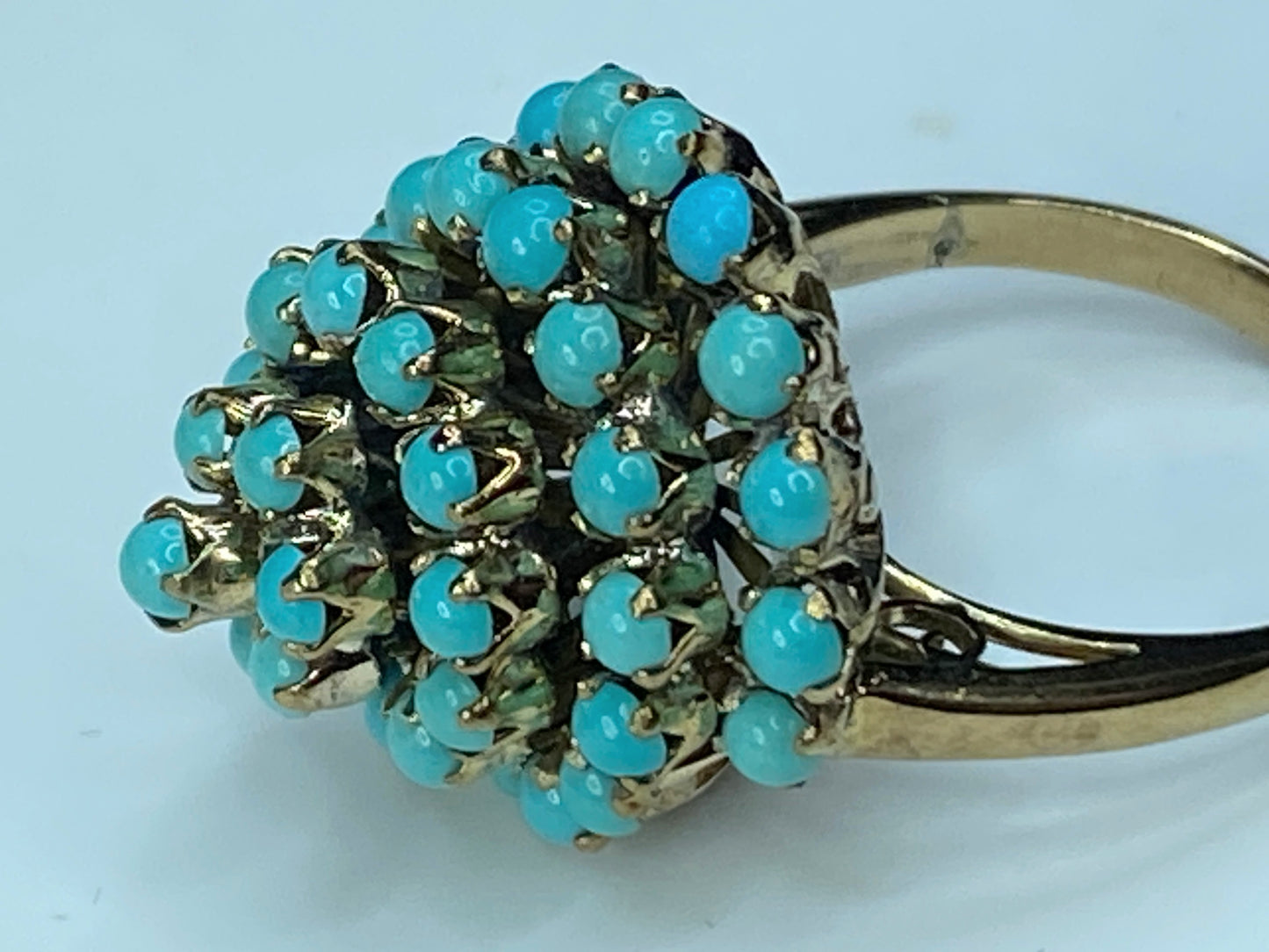 Antique Turquoise Ring 14 Karat Yellow Gold Bombe Persian Turquoise s6.5 JR0053