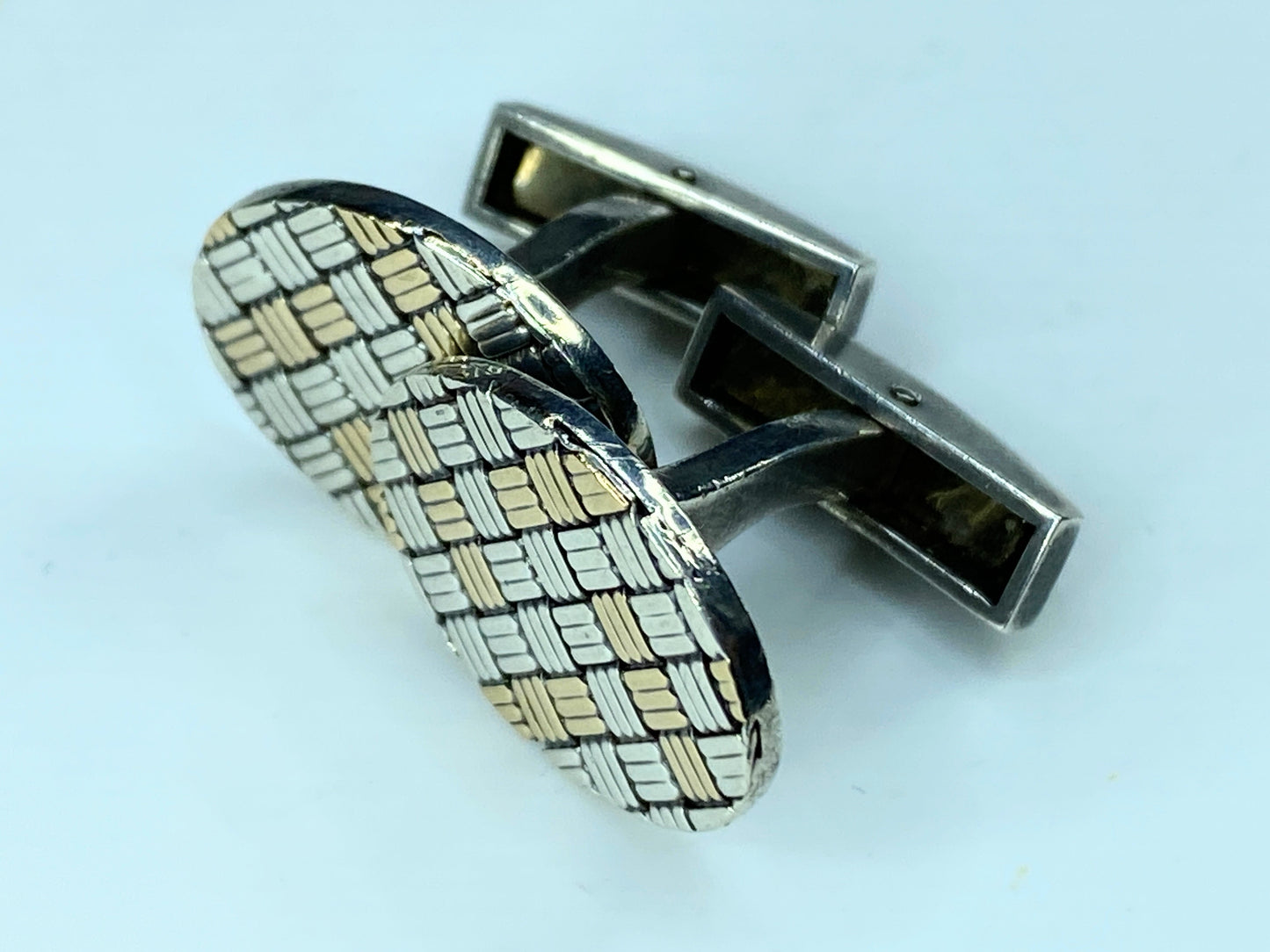 Tiffany & Co. sterling silver 925/18k gold cufflinks woven design 14.4g GS286