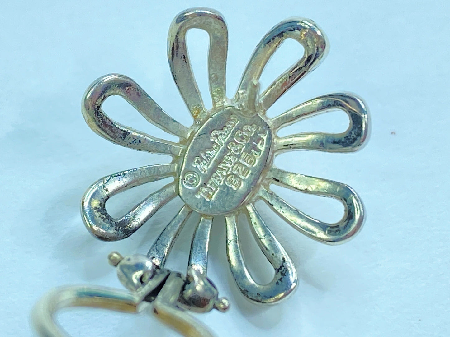Tiffany Co Picasso Daisy 925 Silver 18Kt Gold Earrings Post & Omega JR1102