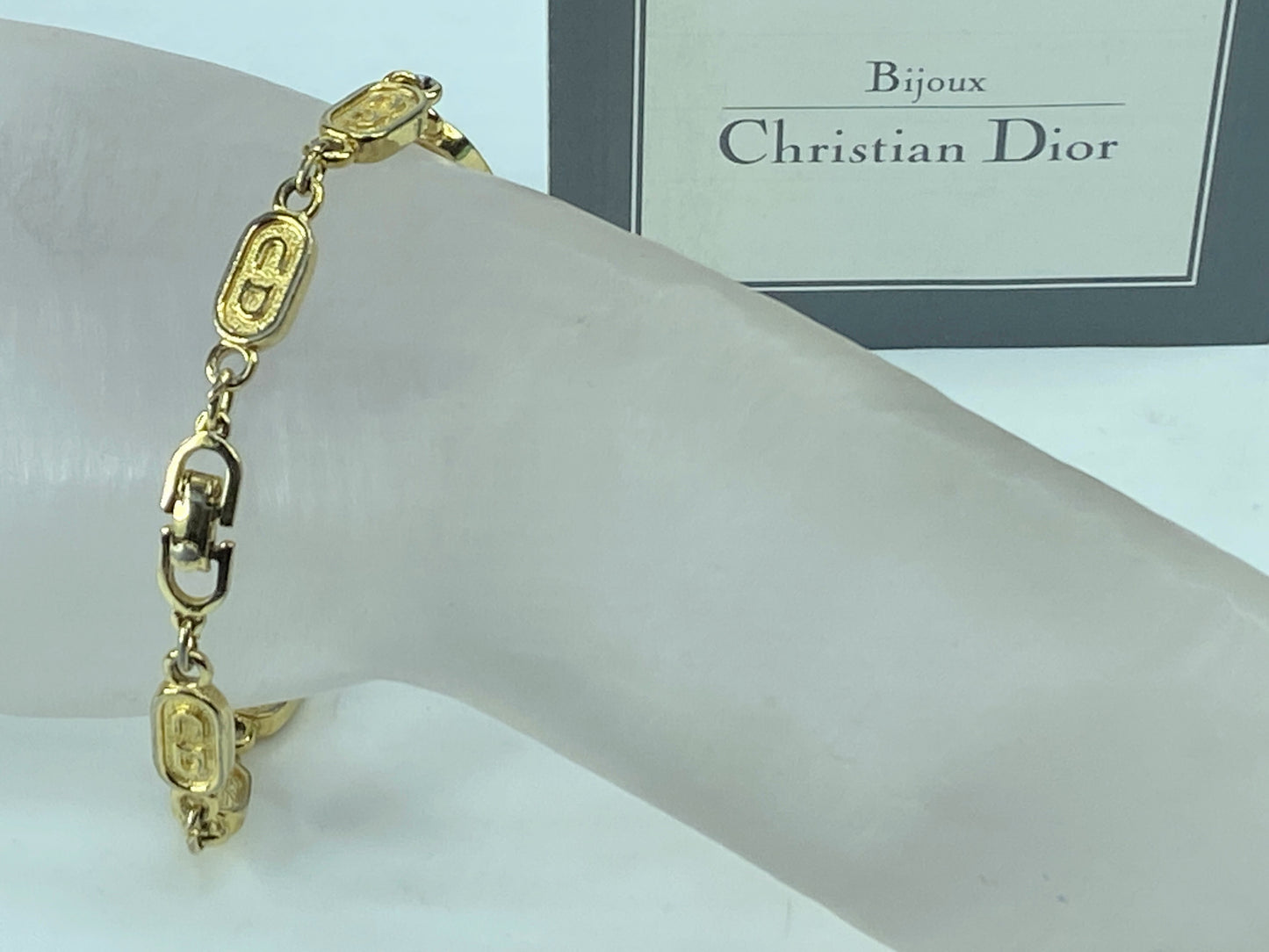 Christian Dior Dior GP Logo Plate Chain Bracelet Golden Metallic 7.5" GS471