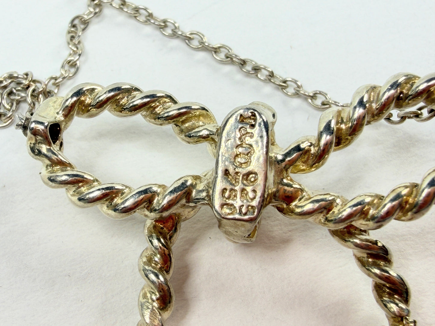 Tiffany & Co 925/750 Sterling & 18K Gold X-Large Rope Bow Necklace 15.5" JR1188