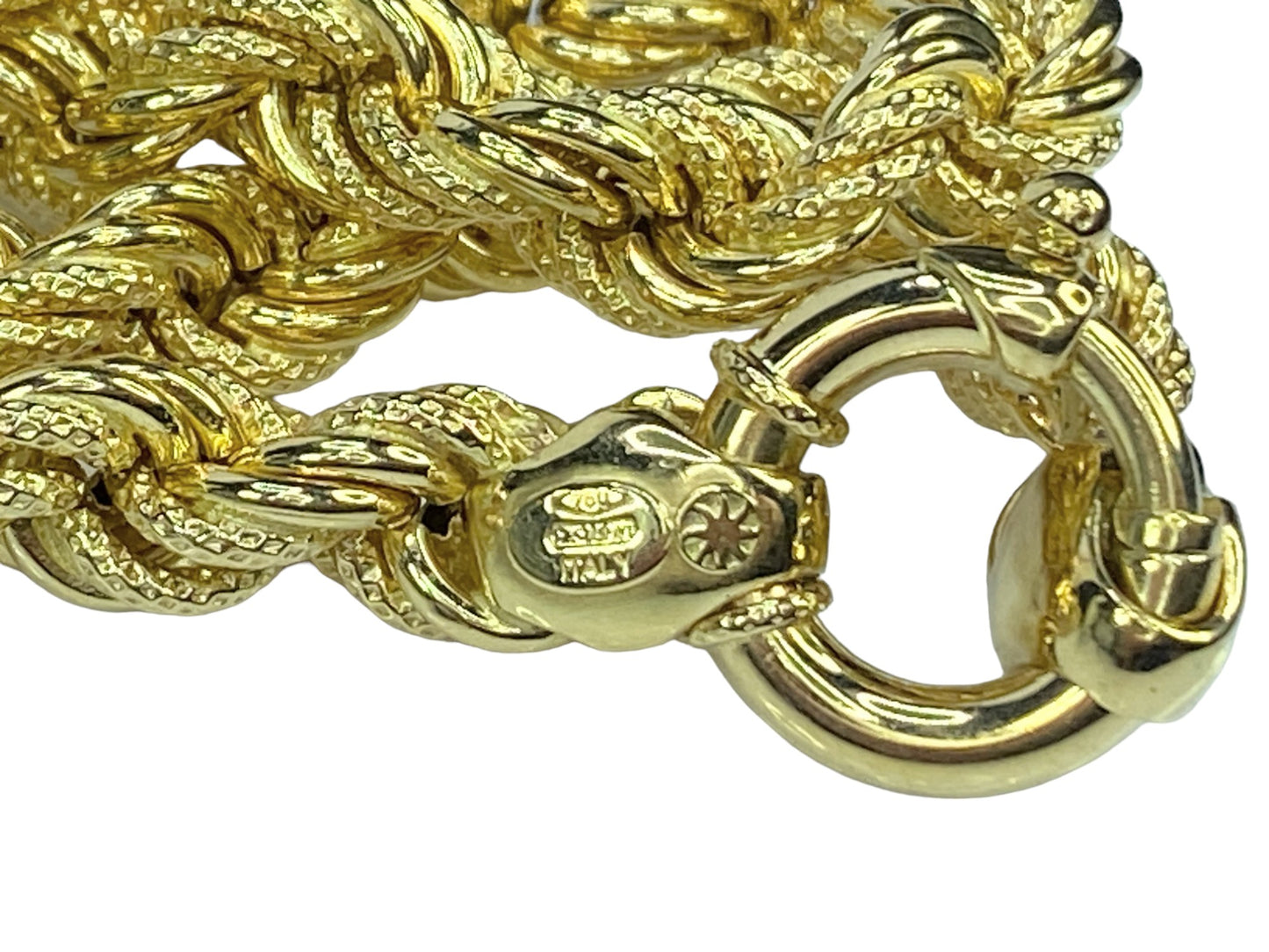 Fancy Italy 18K 7.6mm Texture Polish Rope link extra long necklace