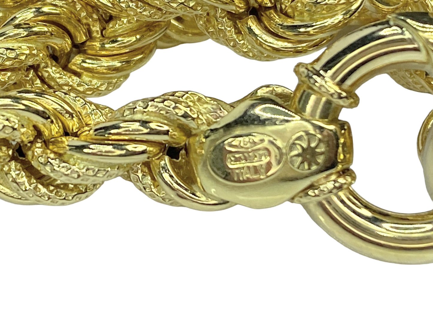 Fancy Italy 18K 7.6mm Texture Polish Rope link extra long necklace