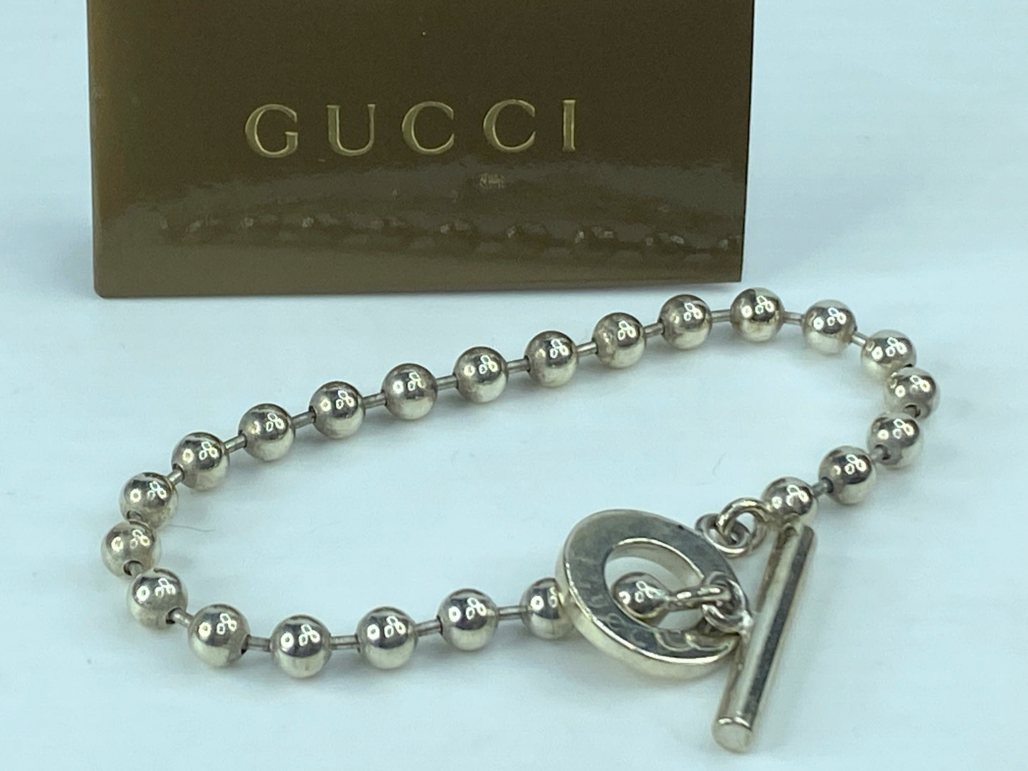 Gucci Sterling Silver Bead Boule Toggle Bracelet 7.5" 15.7 grams JR644