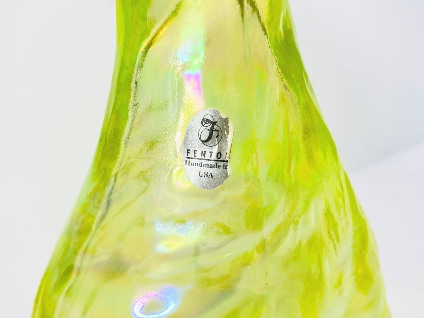 Vintage Fenton Vaseline Topaz Alley Figurine, 11" Tall, Signed Label A675