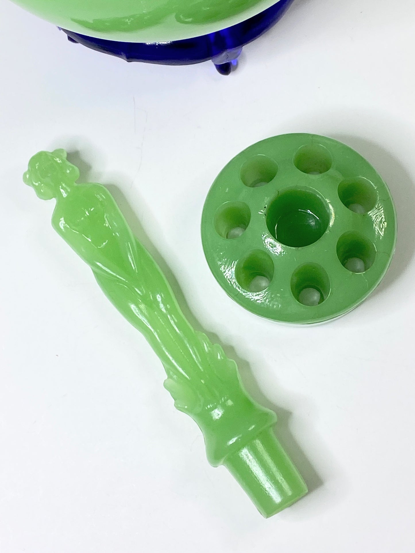 Rare Fenton Jade Green September Morn Nymph Celeste blue lotus bowl 4/set A257