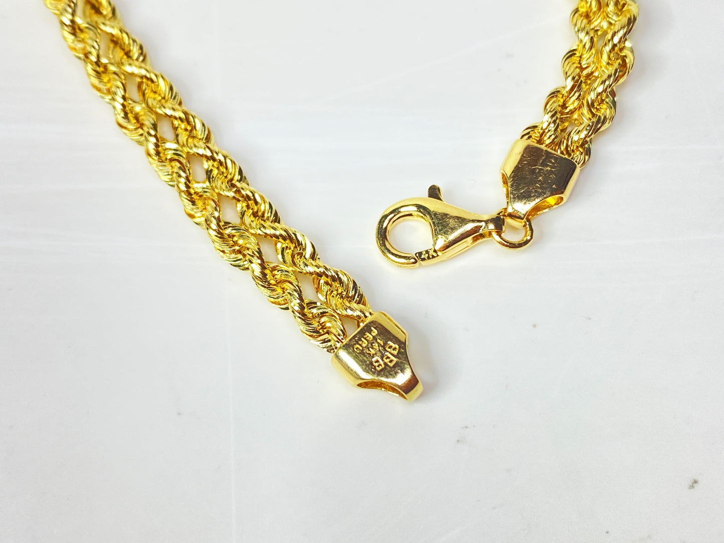 14K yellow Gold Double Rope, braid rope, Bracelet Vintage 7.5" 6.5mm 4g JR1124