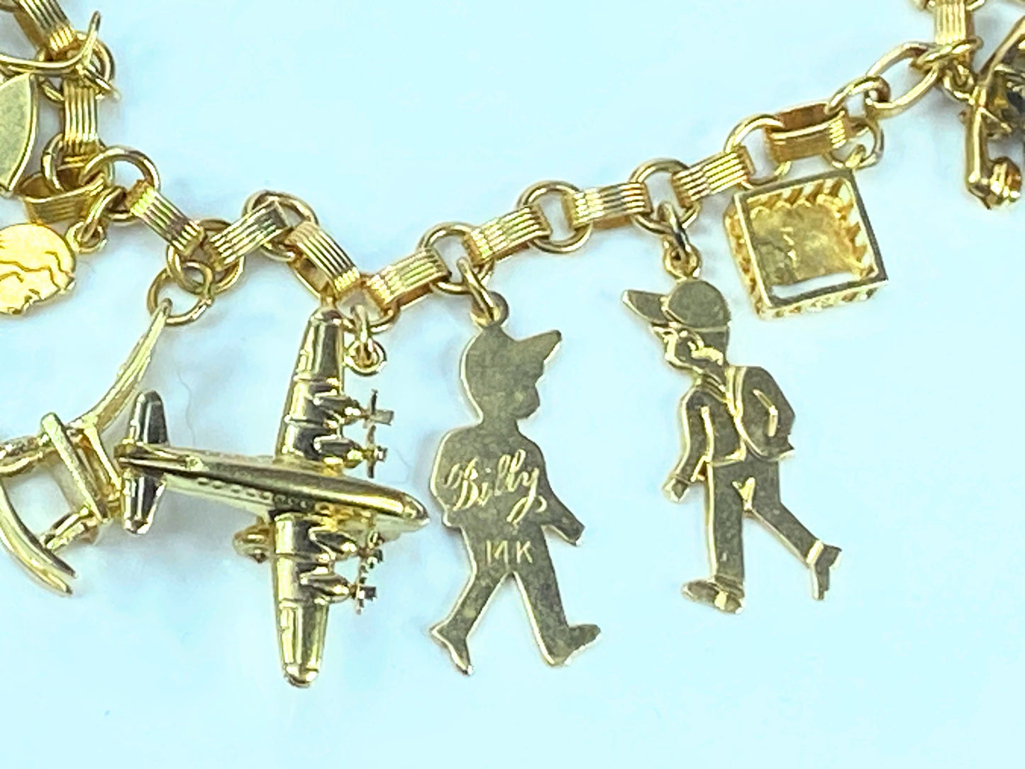 14K gold enamel Mechanical gem charms in fancy charm bracelet
