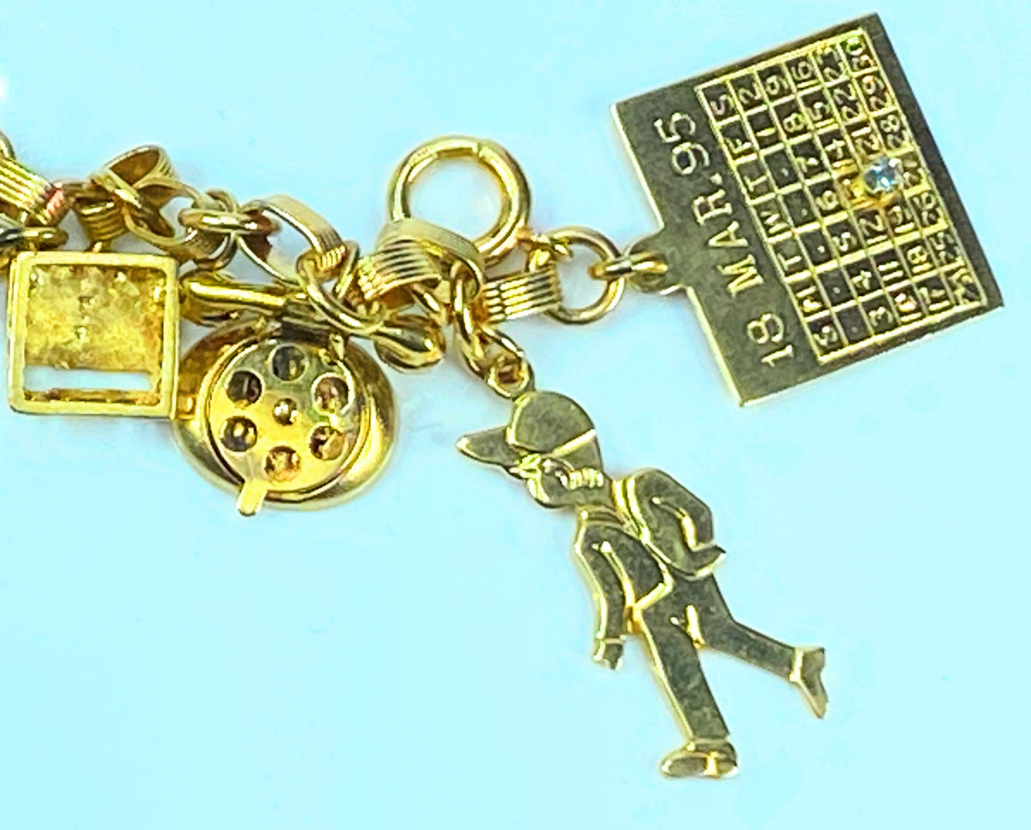 14K gold enamel Mechanical gem charms in fancy charm bracelet