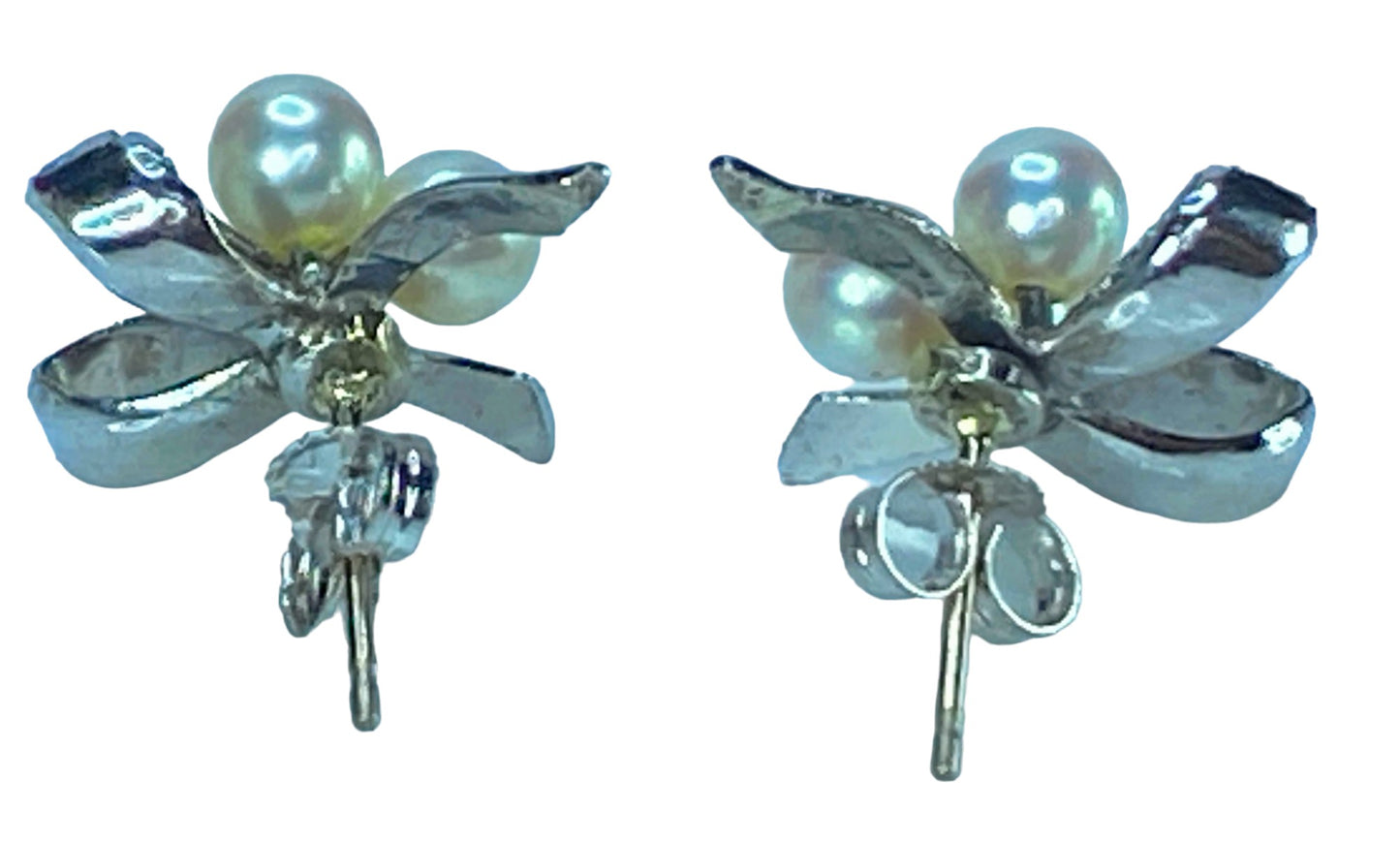 MIKIMOTO 14K/SS 4.5mm Three Akoya Pearls Ribbon bow stud earrings