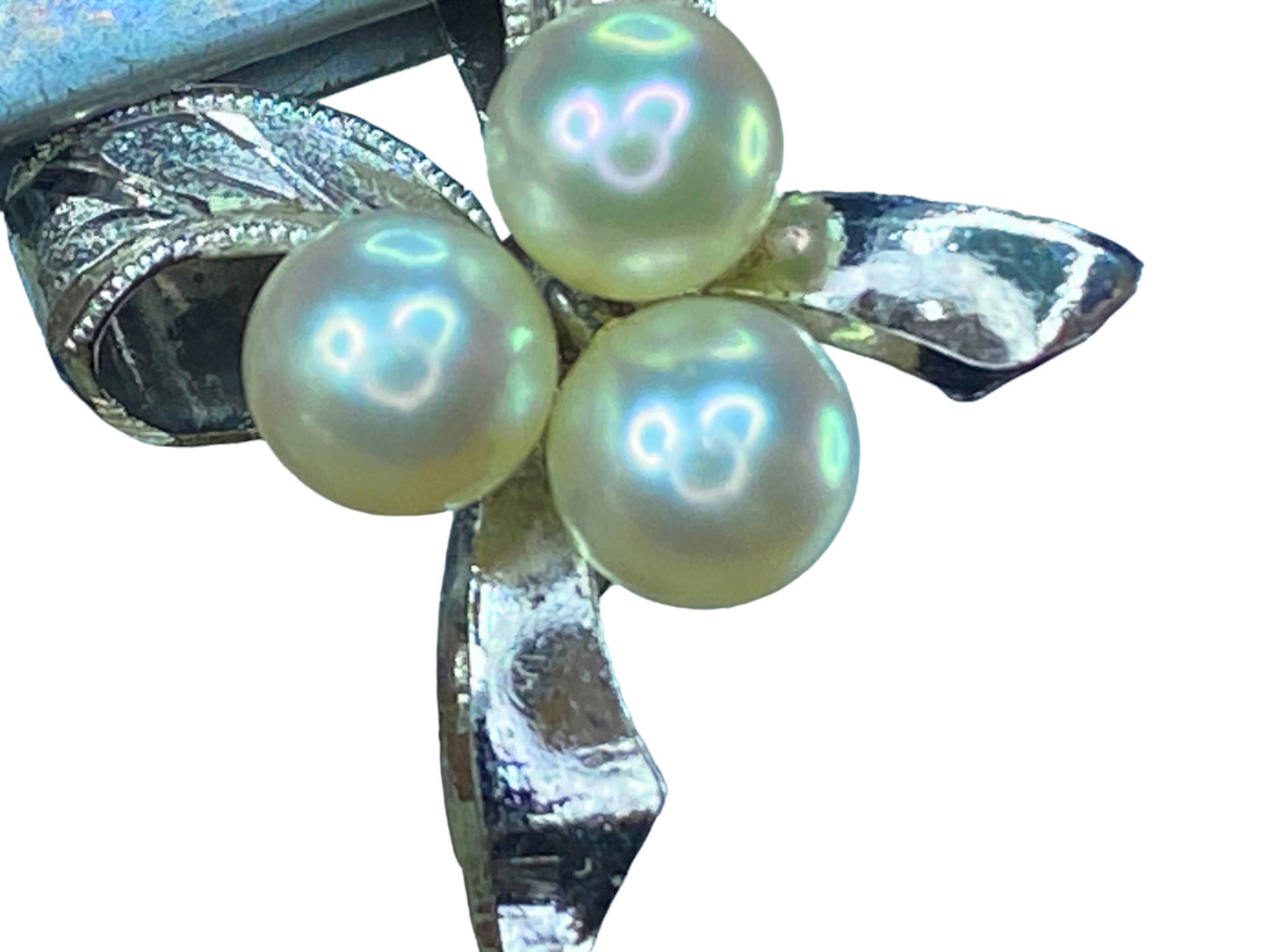 MIKIMOTO 14K/SS 4.5mm Three Akoya Pearls Ribbon bow stud earrings