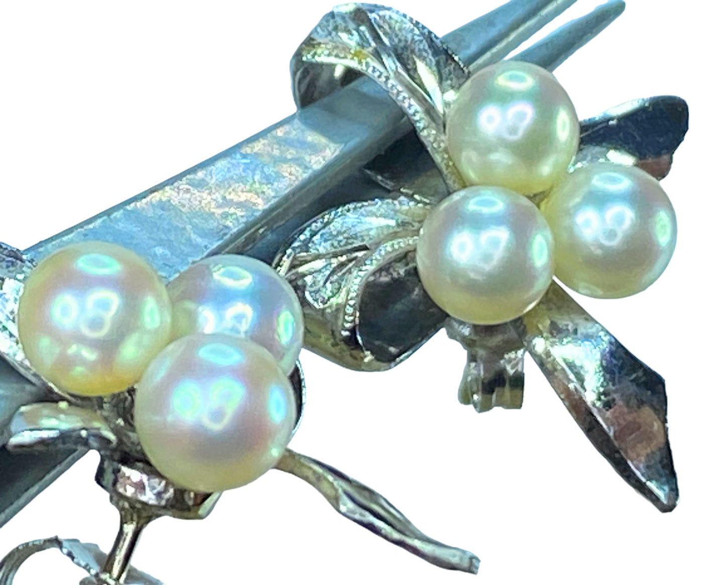 MIKIMOTO 14K/SS 4.5mm Three Akoya Pearls Ribbon bow stud earrings