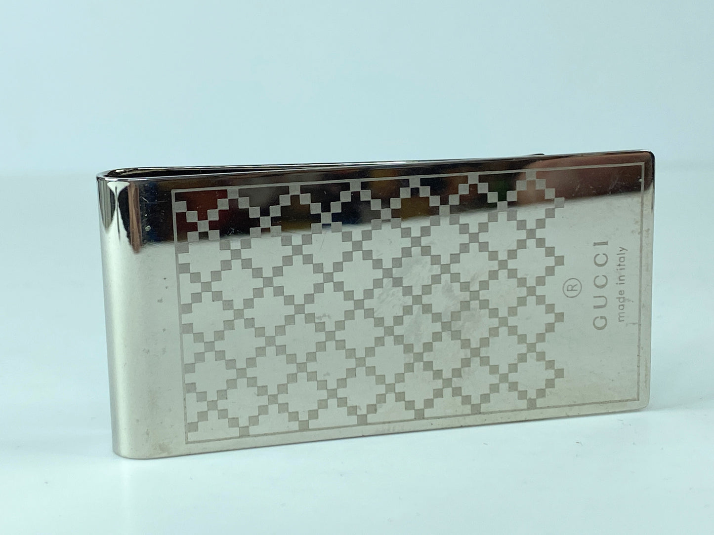 GUCCI Money Clip Diamantissima Logo Bill Clip Men's silver Metal Italy GS292