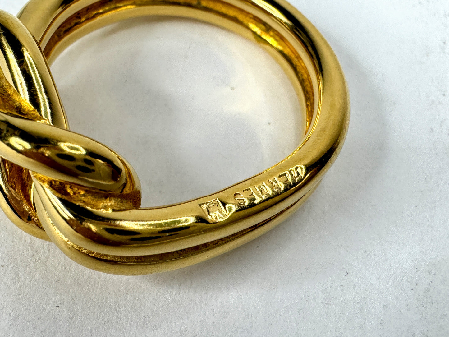 Vintage Hermès Gold Plated Knot Atame Scarf Ring no box GS882