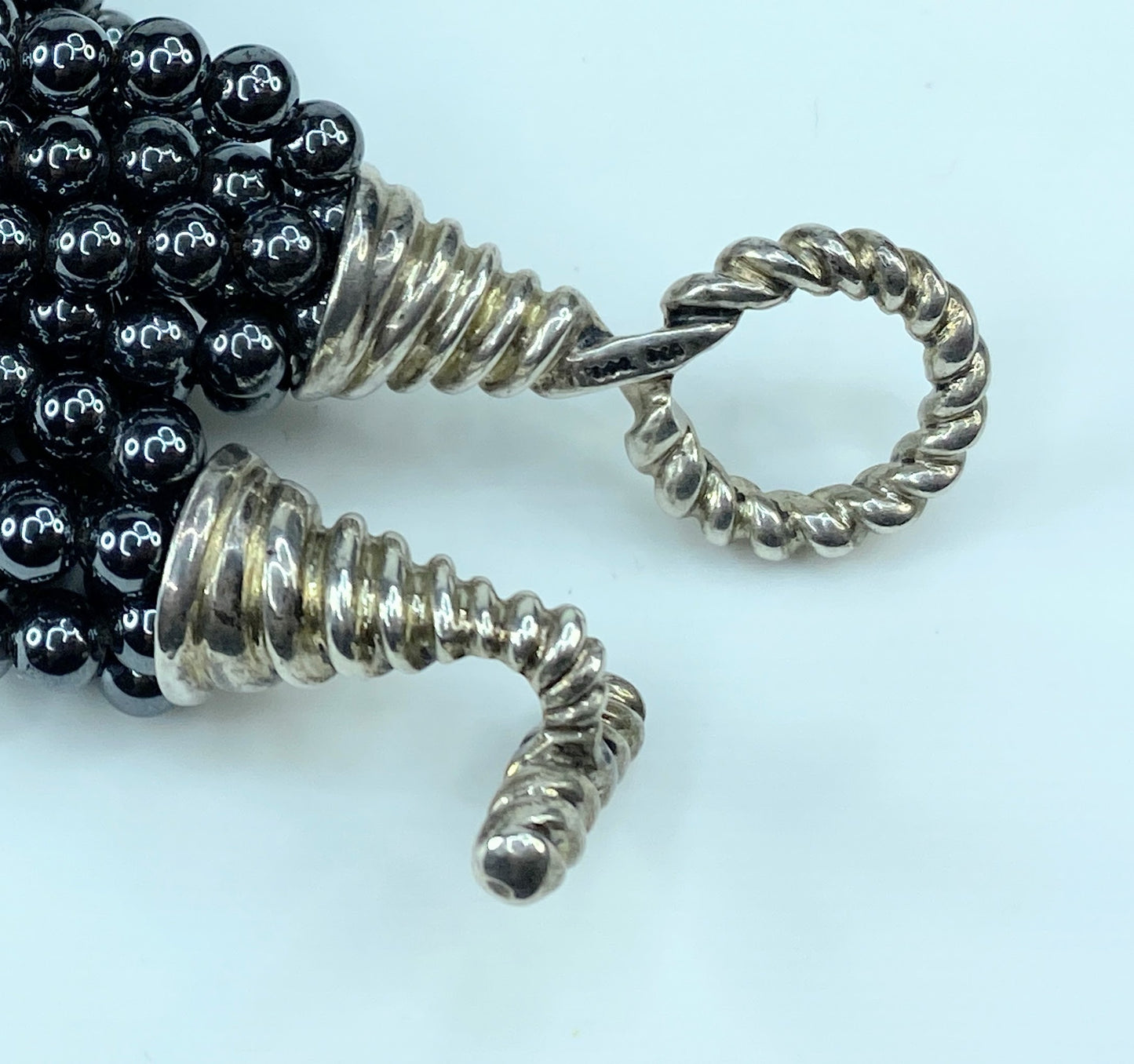 Tiffany & Co Sterling Silver Hematite Bead Torsade Multi Strand Necklace JR149