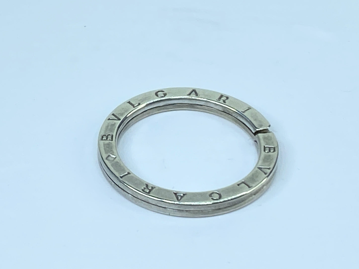 Bvlgari Double Logo Sterling Silver Keychain ring/Pendant Embossed Logo GS483