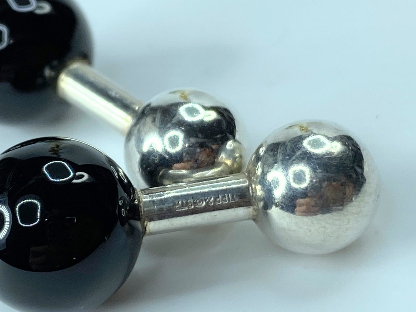 Tiffany & Co. 925 Sterling Silver Onyx & Barbell Cufflinks 12.5mm 7.4g GS290