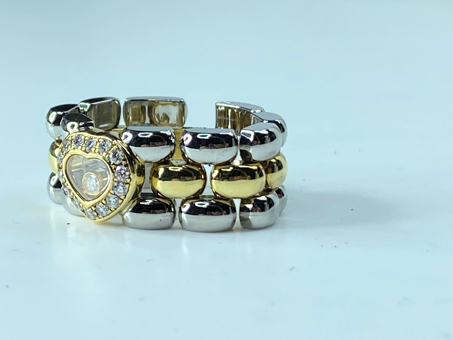 18kt. Yellow Gold & Steel Chopard Ring with Moving Happy Diamond w/box s7 JR157