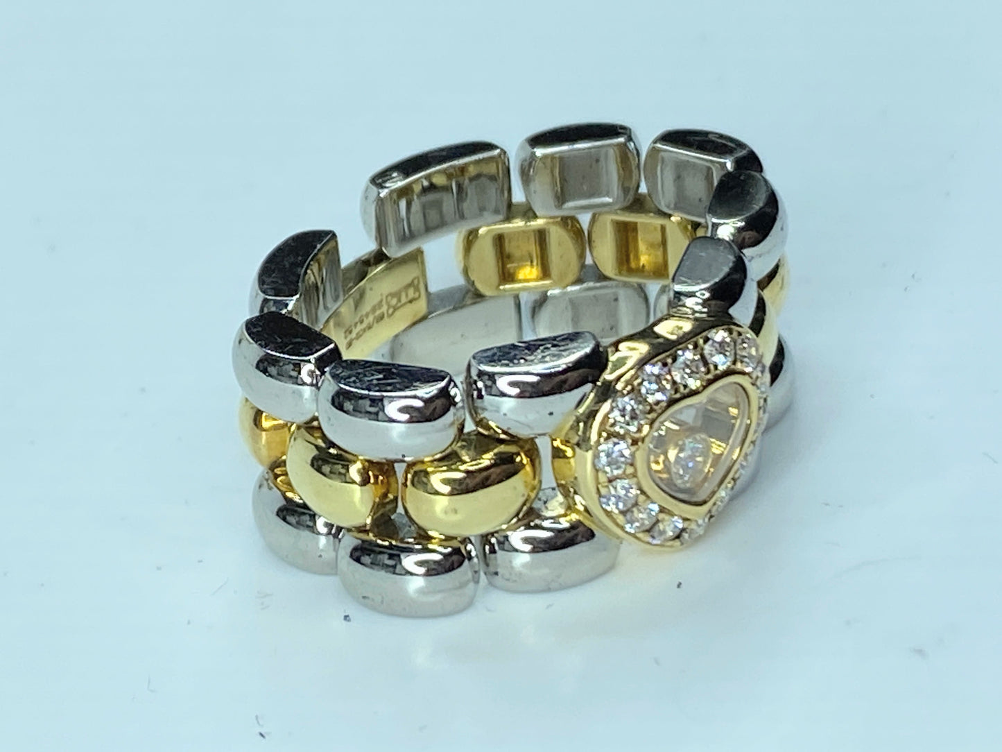 18kt. Yellow Gold & Steel Chopard Ring with Moving Happy Diamond w/box s7 JR157