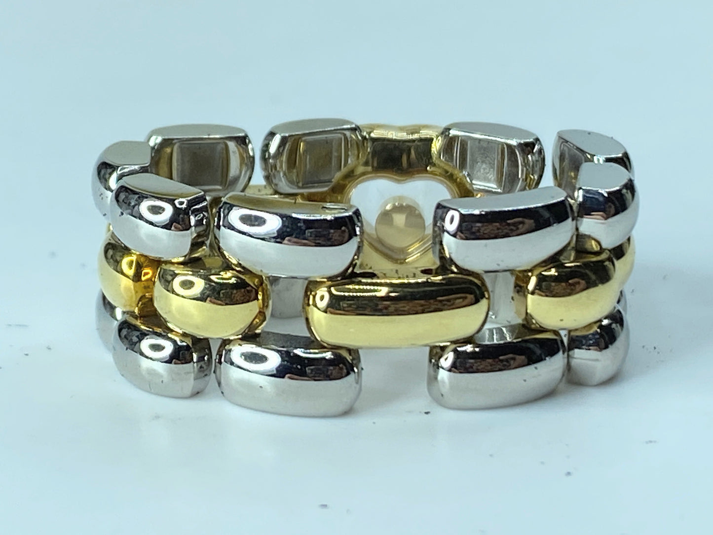 18kt. Yellow Gold & Steel Chopard Ring with Moving Happy Diamond w/box s7 JR157