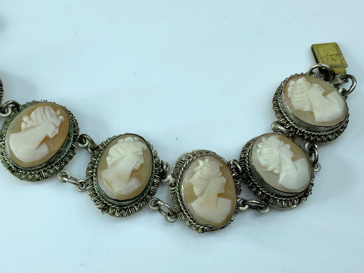 Antique 800 Silver Oval Shape Cameo different carving Links Bracelet 6.5" JR167