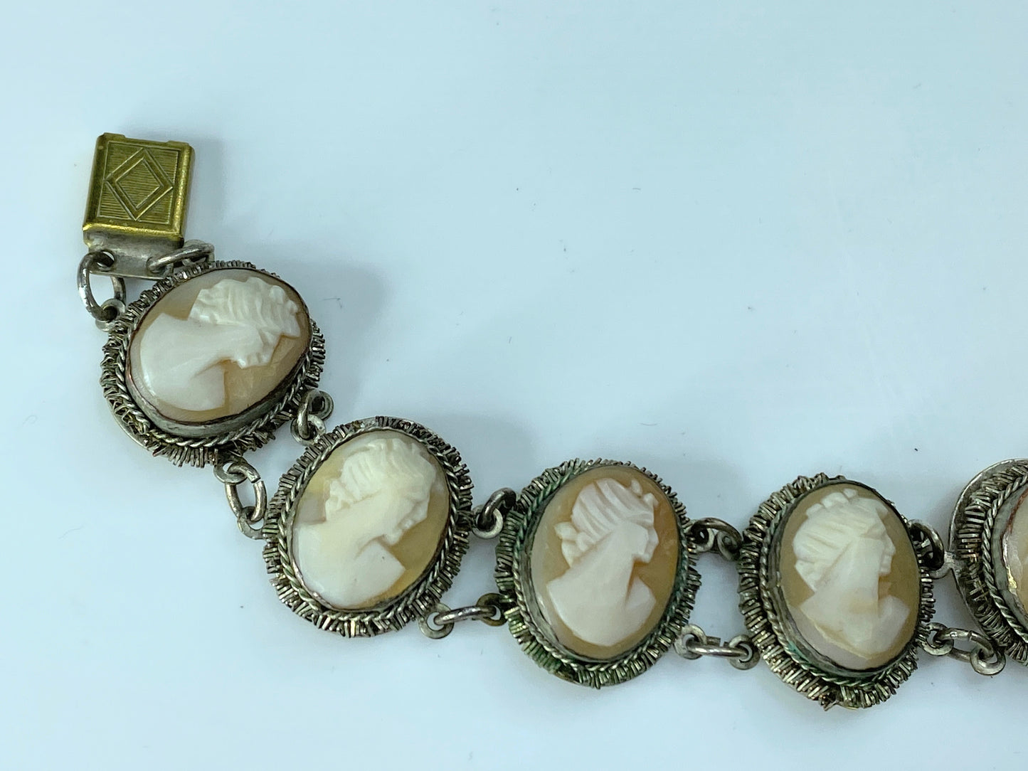 Antique 800 Silver Oval Shape Cameo different carving Links Bracelet 6.5" JR167