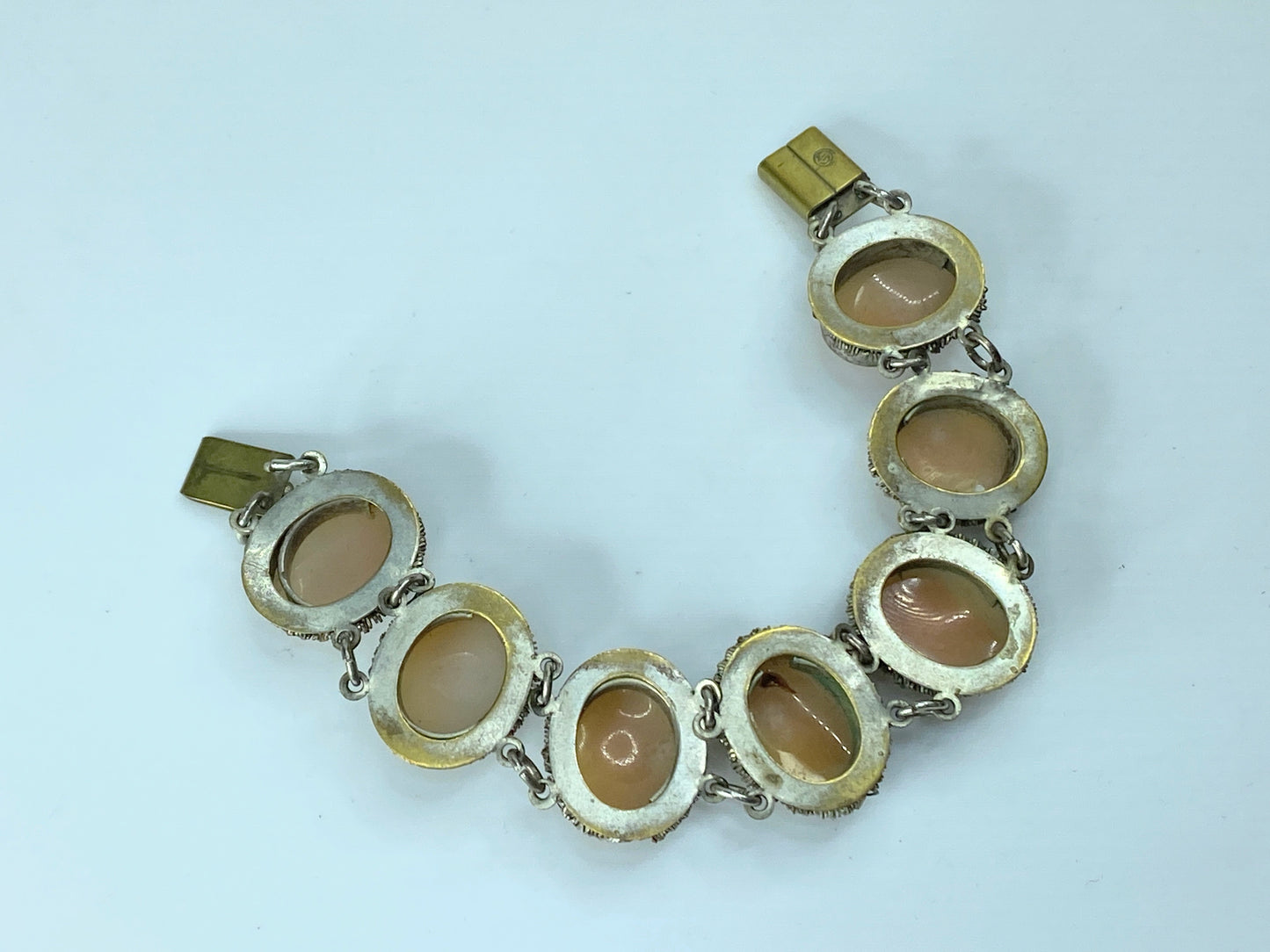 Antique 800 Silver Oval Shape Cameo different carving Links Bracelet 6.5" JR167